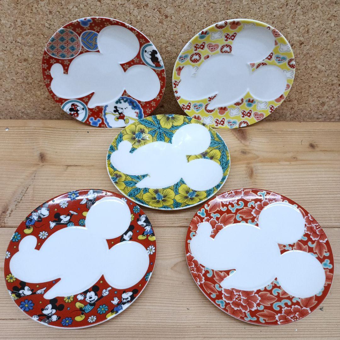 九谷焼　ディズニー　ミッキー　シルエット　皿　5枚セット