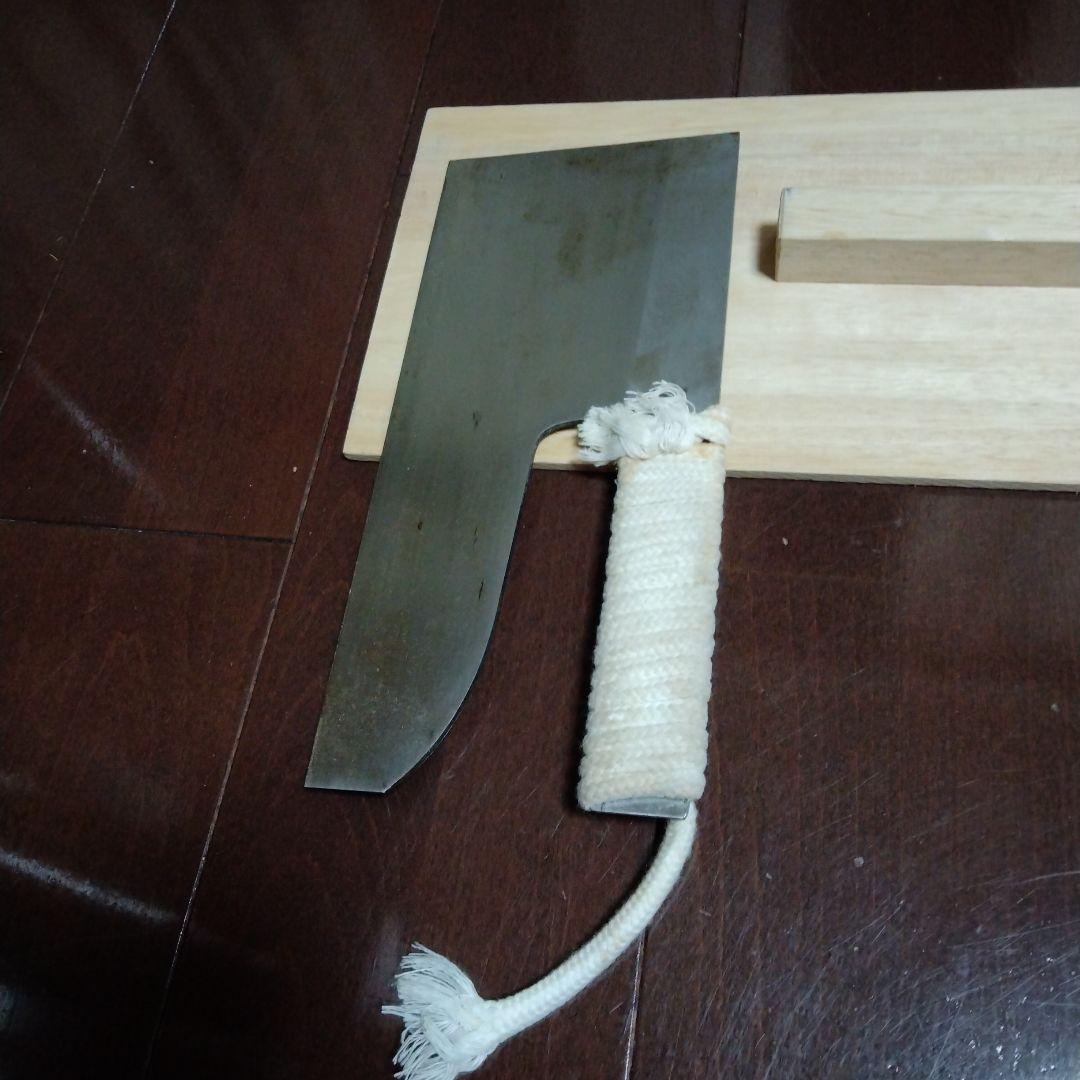 そば・麺切り包丁 紐巻きハンドル＋こま板
