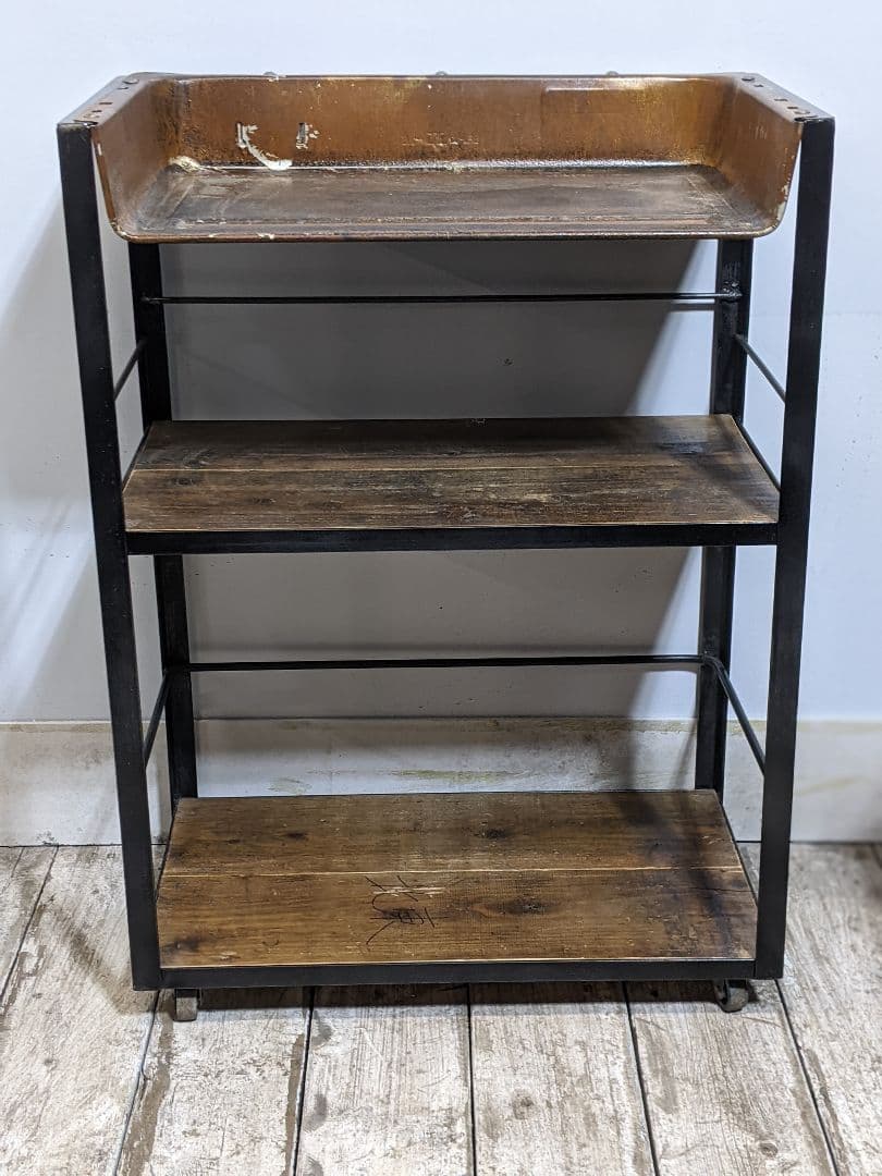 ルパンヒデロウ　3段スチールラック・木製棚付き