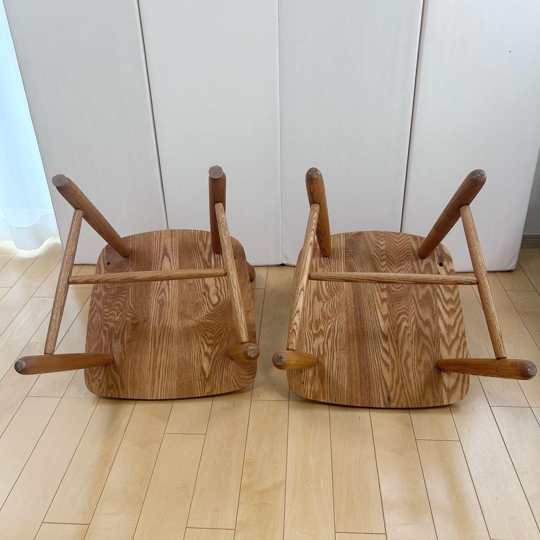 無垢材　ダイニングチェア　ナラ材　丸脚　虎斑　丸貫構造　天然木　リビング　2脚