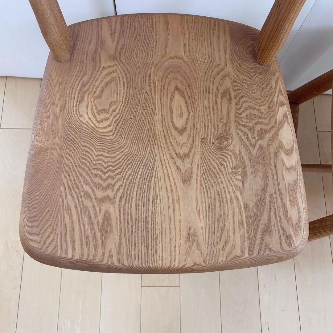 無垢材　ダイニングチェア　ナラ材　丸脚　虎斑　丸貫構造　天然木　リビング　2脚