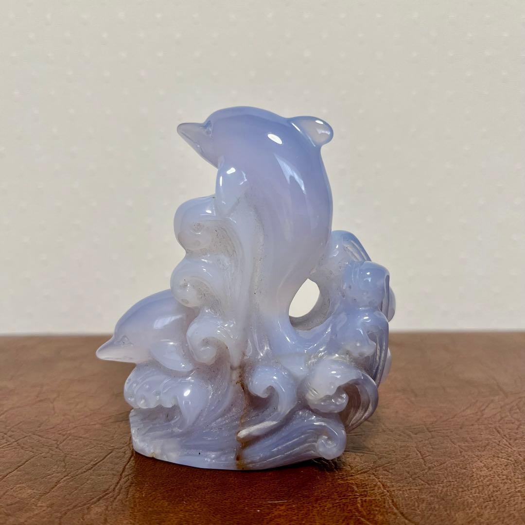 希少品　ブルーカルセドニー　置物　イルカ