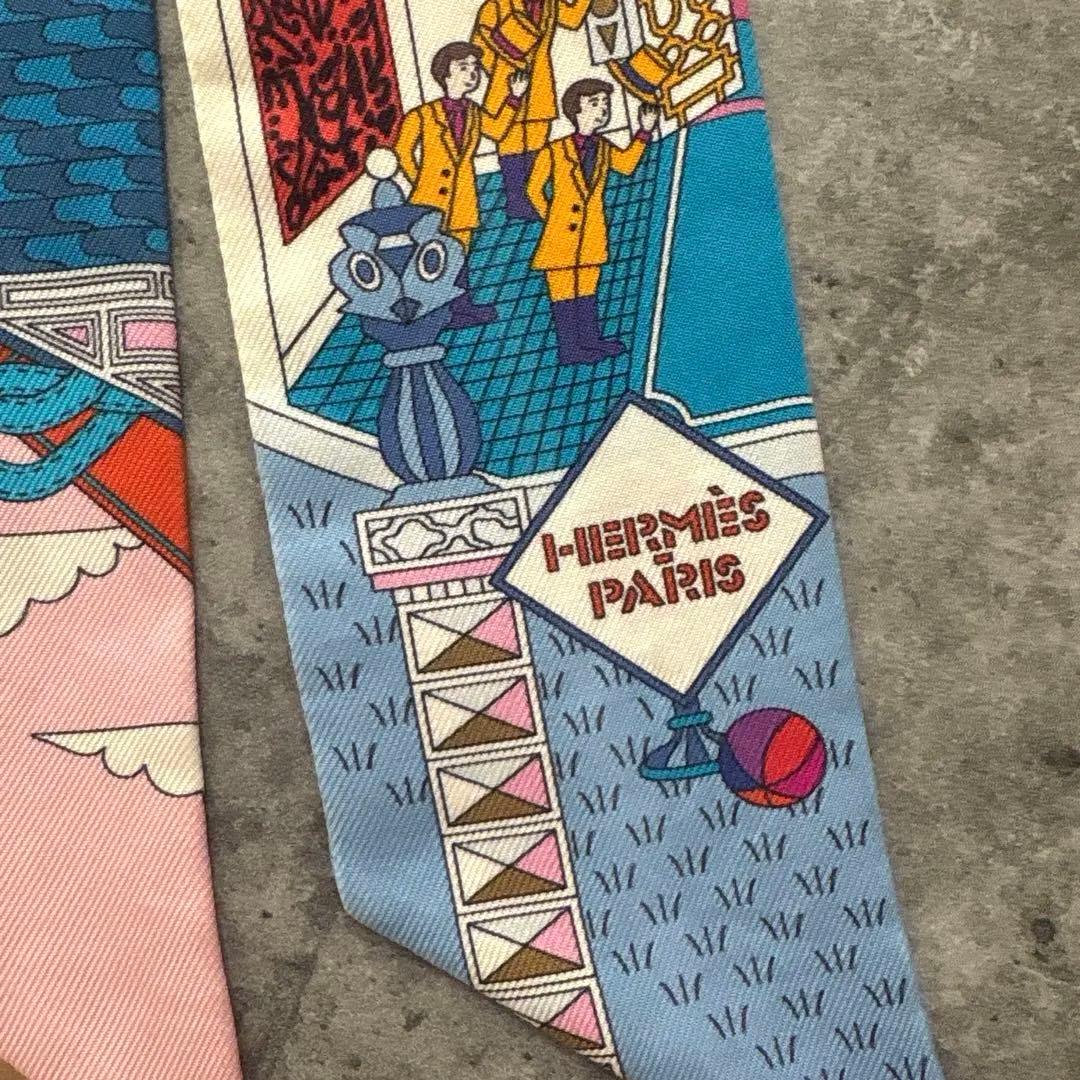 エルメス　ツイリー　メゾンデカレ　ブルー　ピンク　スカーフ