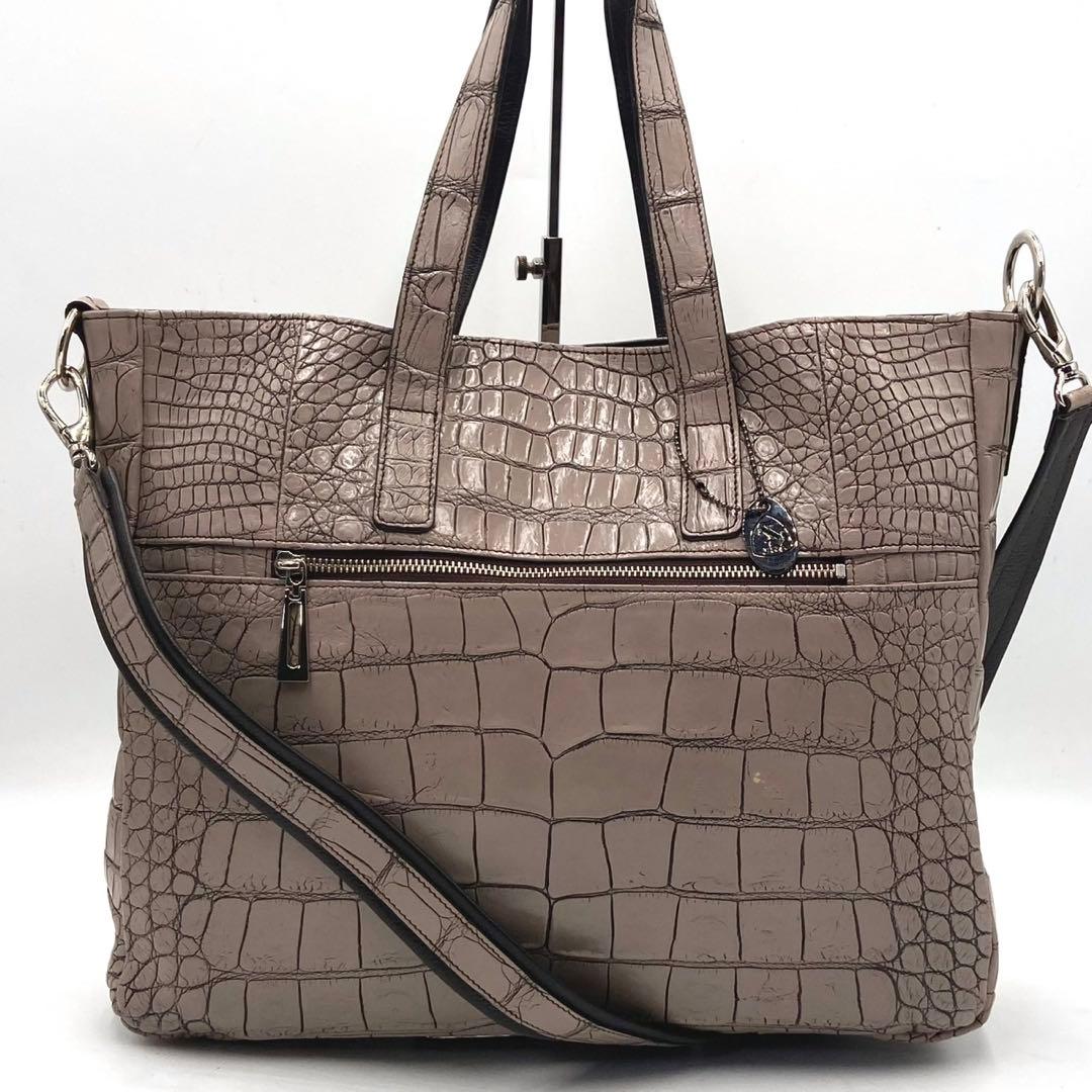 JRA認定 2way マットクロコ トートバッグ センター取り ブラウン A4