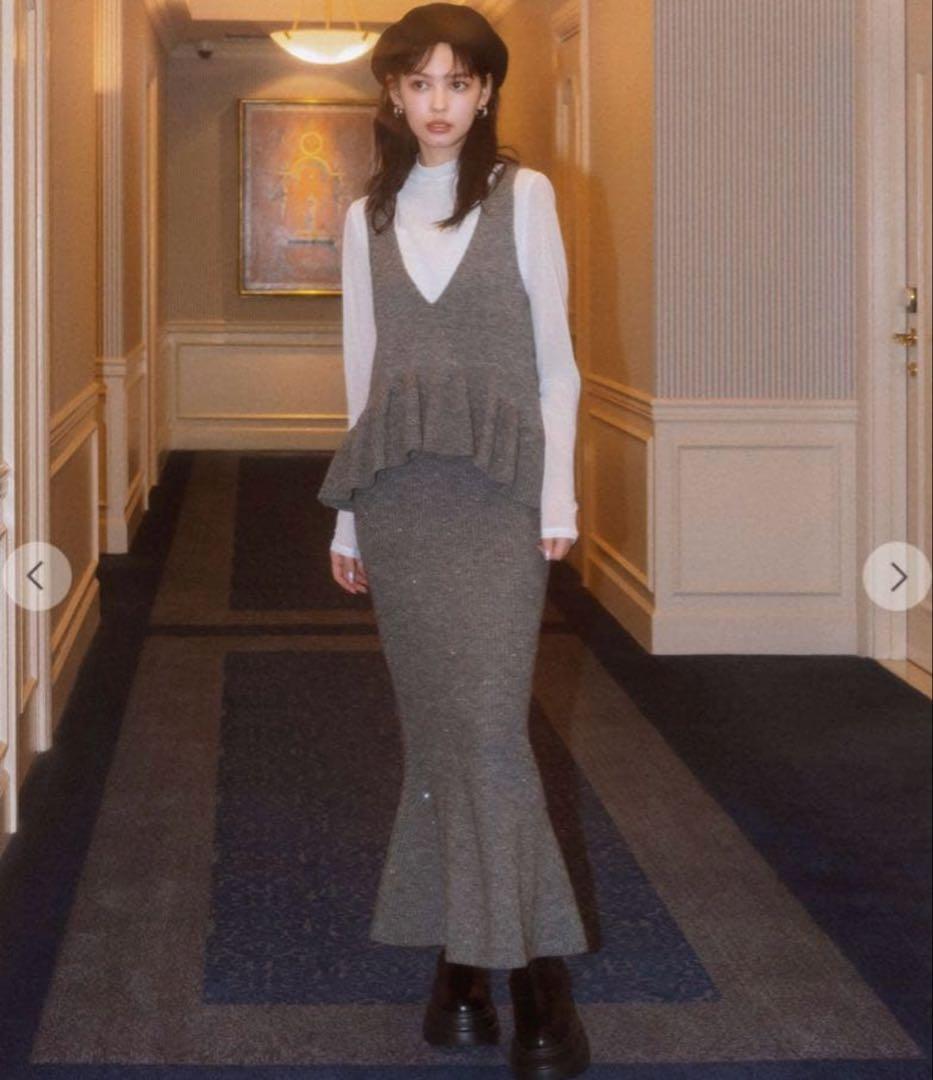 COCODEAL スパンコールマーメイドスカート ペプラムベスト×シアーインナー