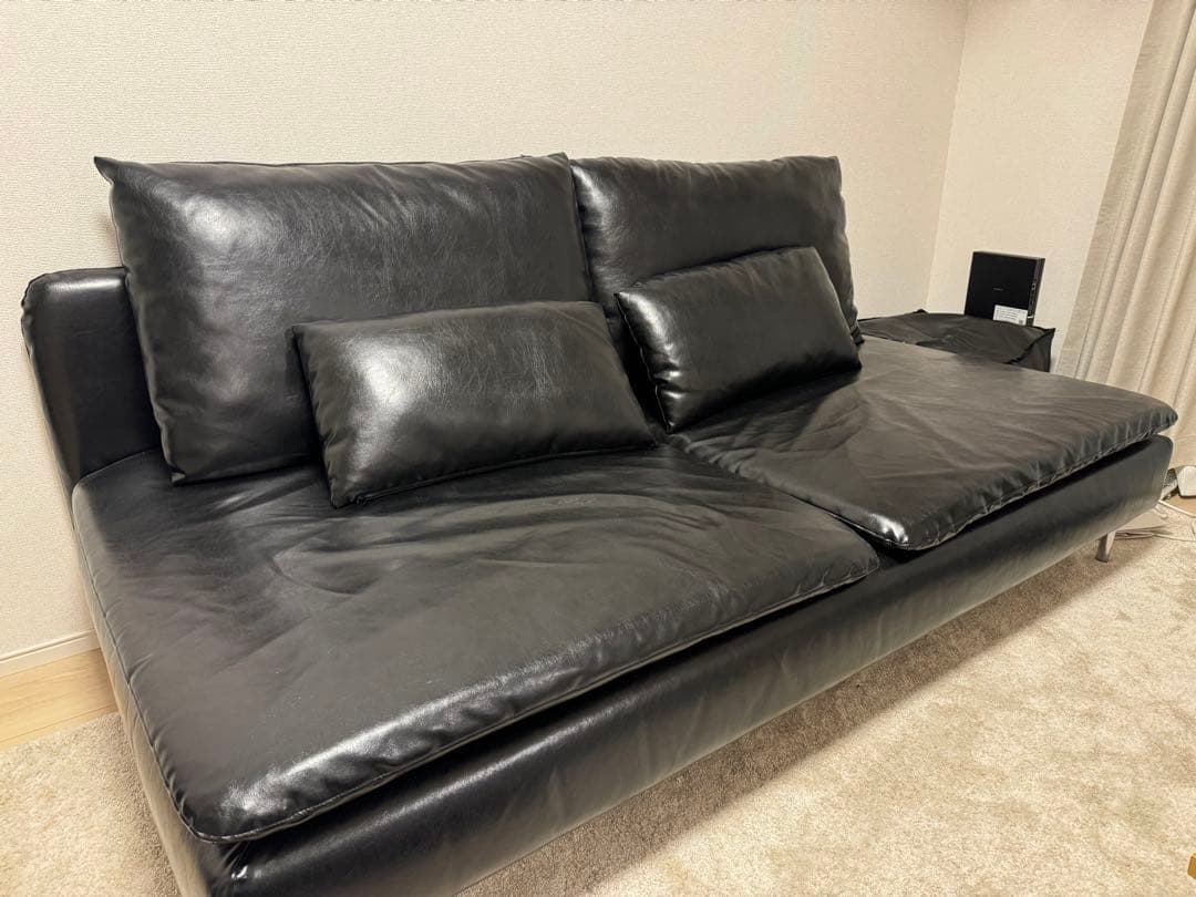 IKEA ソーデルハムン 3人掛けソファカバー　黒革風