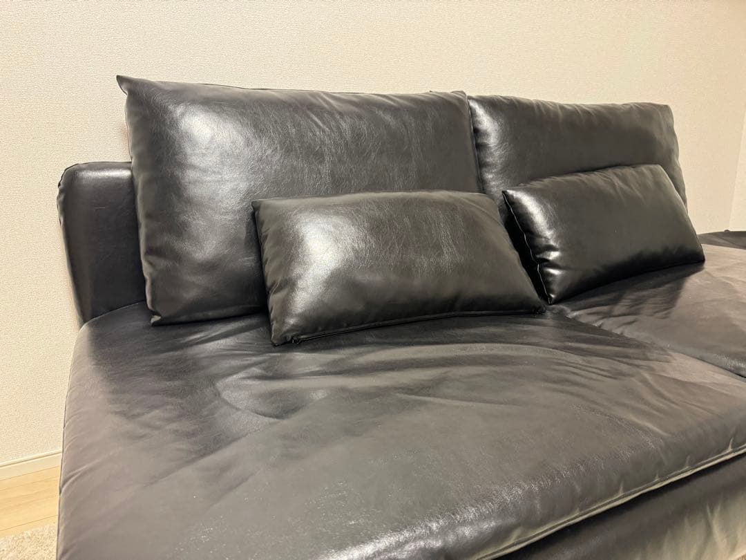 IKEA ソーデルハムン 3人掛けソファカバー　黒革風