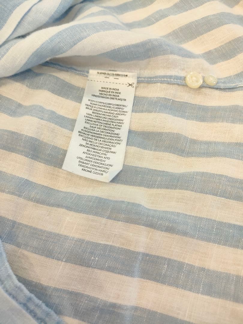 新品 ポロラルフローレン　リネンストライプシャツ　ブルー　XS 半袖