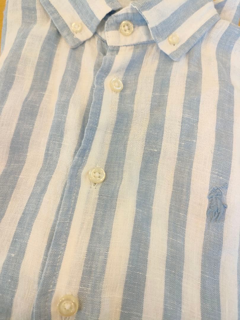 新品 ポロラルフローレン　リネンストライプシャツ　ブルー　XS 半袖