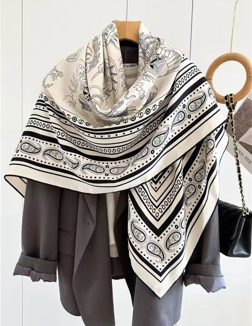 新品　カシミヤ　シルク　大判ストール　リバーシブル