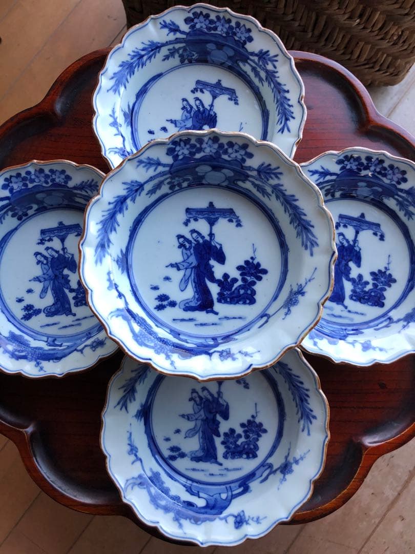 骨董　　角福 輪花膾　五枚揃え