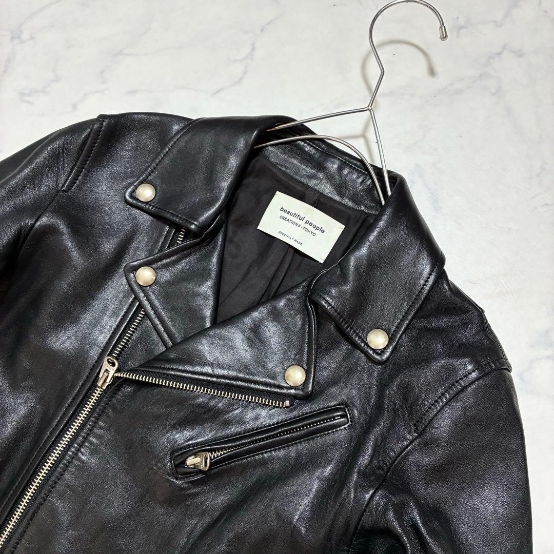 美品✨ビューティフルピープル　ダブルライダース ラムレザー 羊革 160 黒