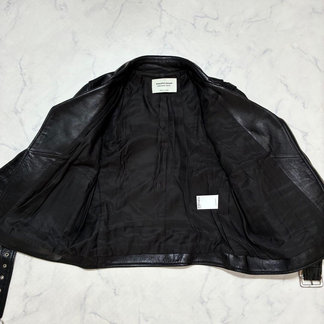 美品✨ビューティフルピープル　ダブルライダース ラムレザー 羊革 160 黒