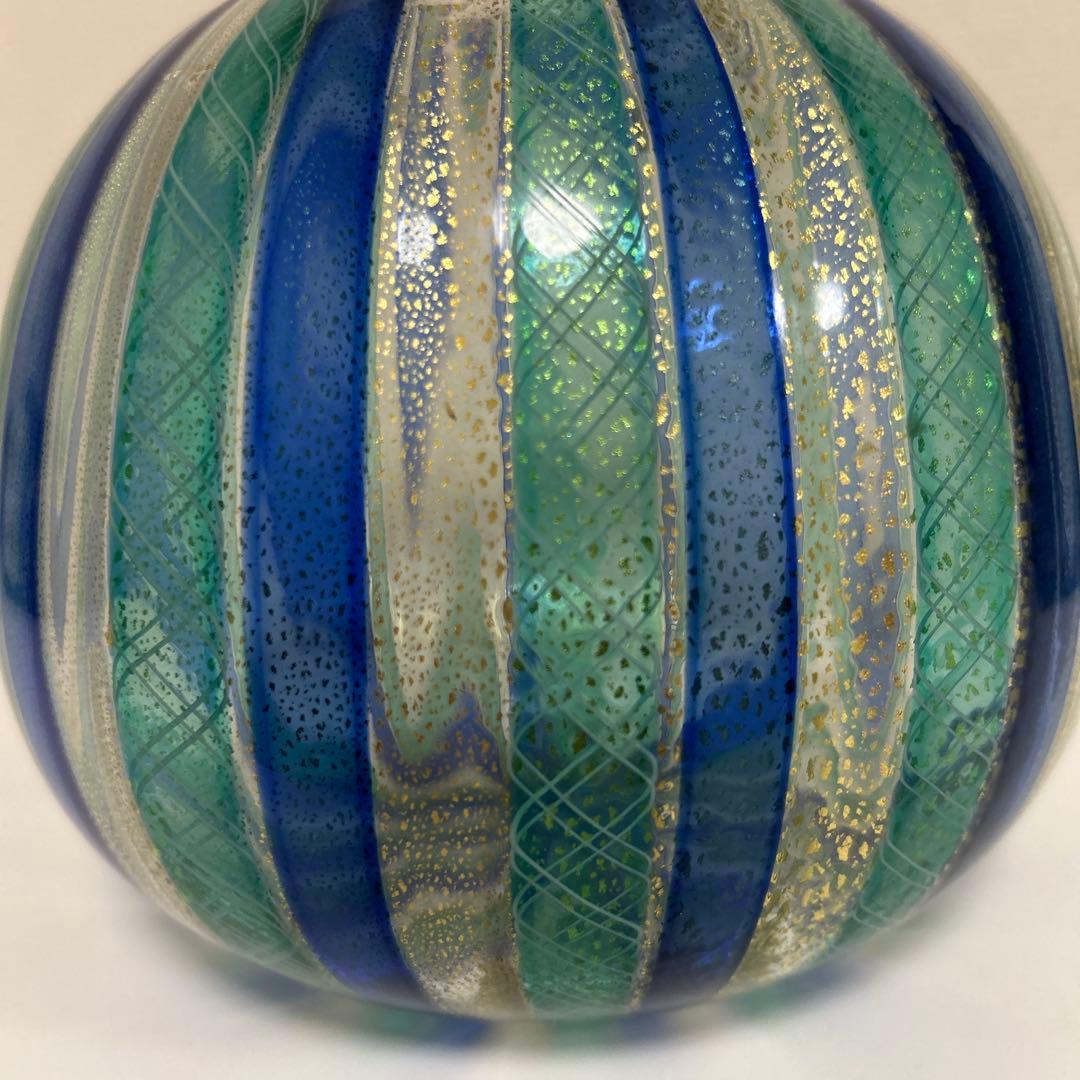 月夜野工房　TSUKIYONOガラス製花瓶　レース　ストライプ　金彩　吹きガラス