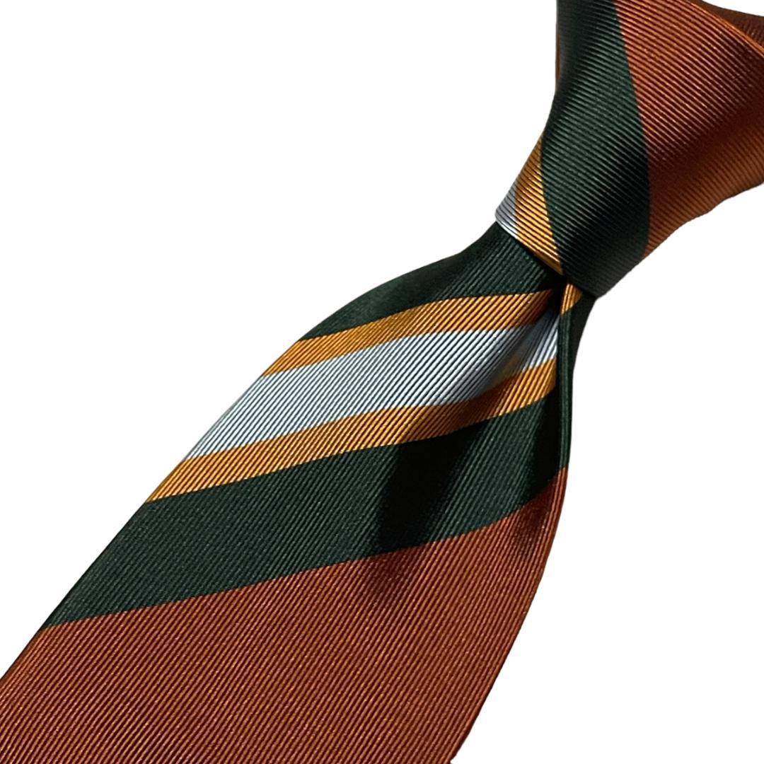 セッテピエゲ ストライプ ネクタイ ブラウン 茶 グリーン 緑 AD&C シルク
