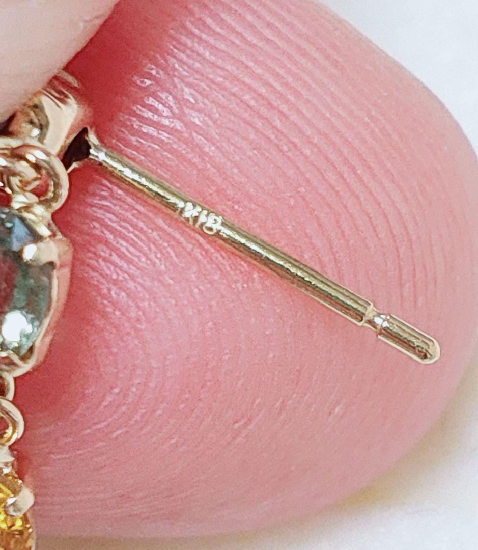 新作 未使用品 k18 天然カラフルサファイア ロング ピアス