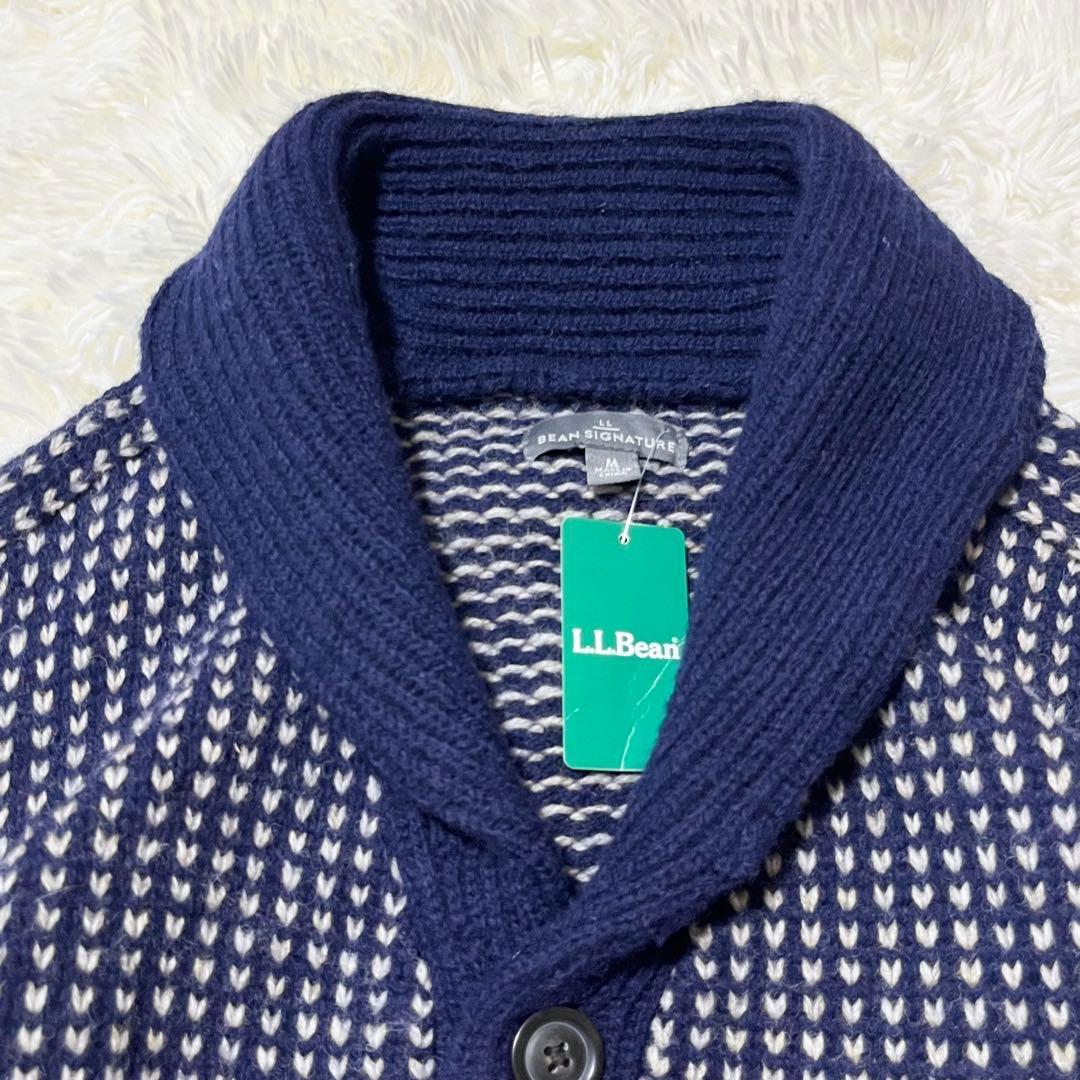 タグ付未使用 L.L.Bean バーズアイ ショールカラーウールカーディガン L