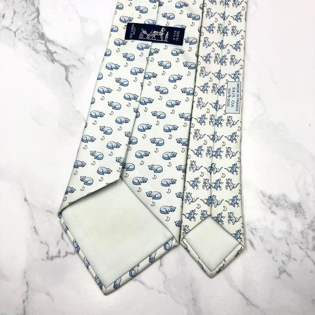 ◆美品◆HERMES エルメス ネクタイ 水色 猫とネズミ オシャレ
