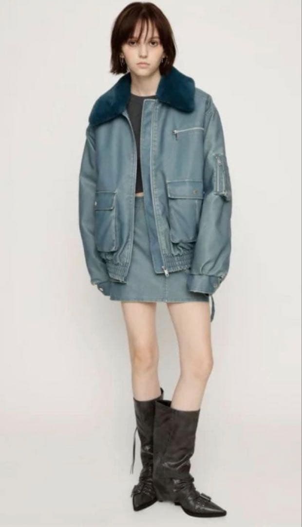 SLY ヴィンテージフェイクレザーブルゾン　ブルー美品♡お値下げ相談のります♪