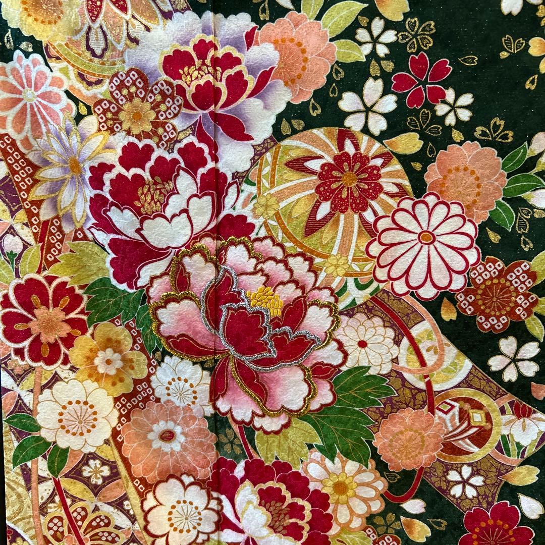 《美品》振袖　単品 No.366 深緑　中振袖155〜165cm