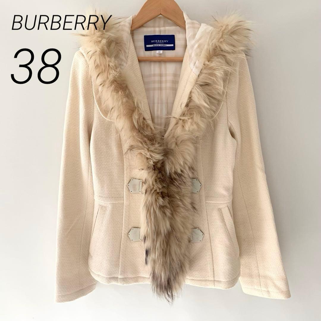 バーバリー ダッフルコート ジャケット アイボリー ファー ノバチェック 38
