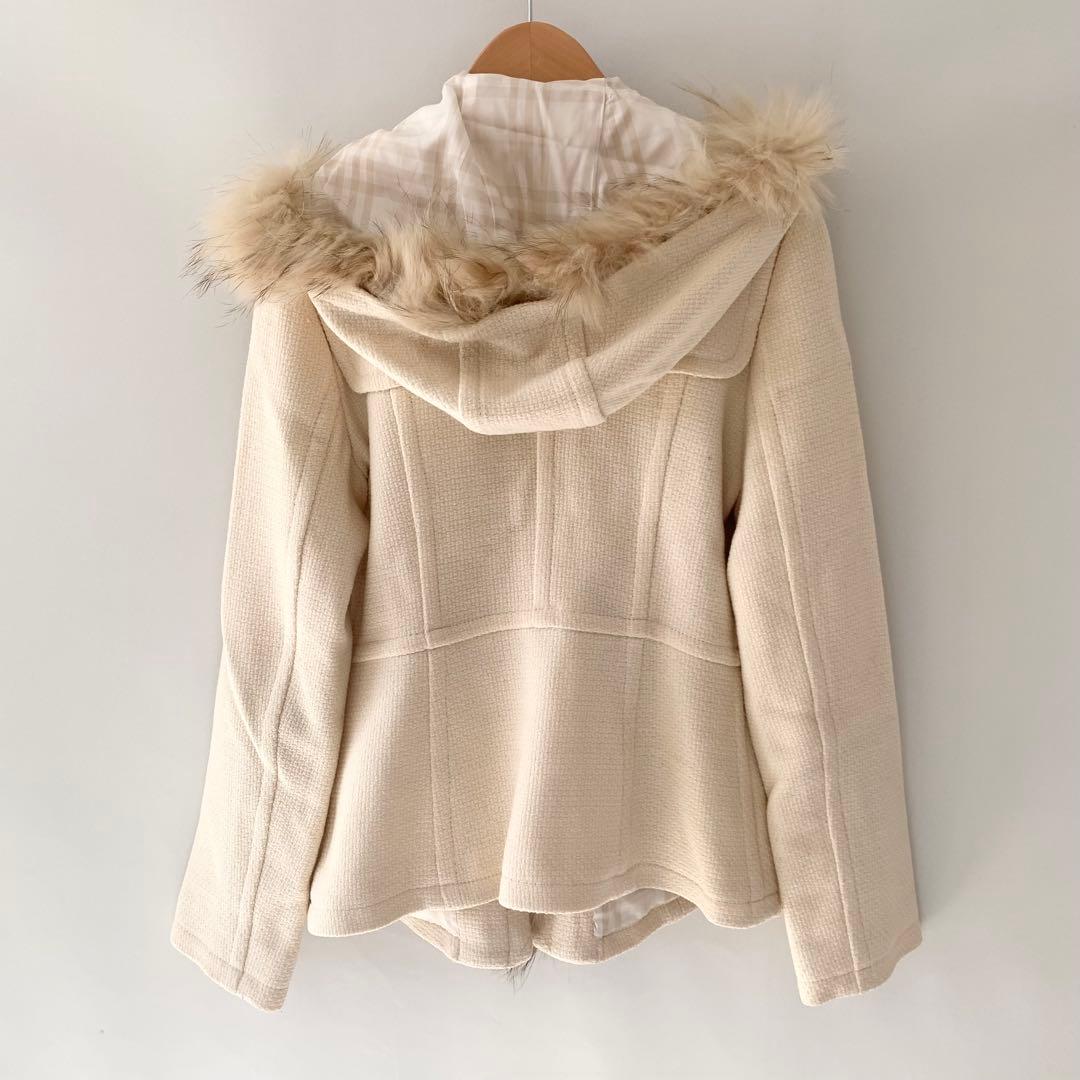 バーバリー ダッフルコート ジャケット アイボリー ファー ノバチェック 38