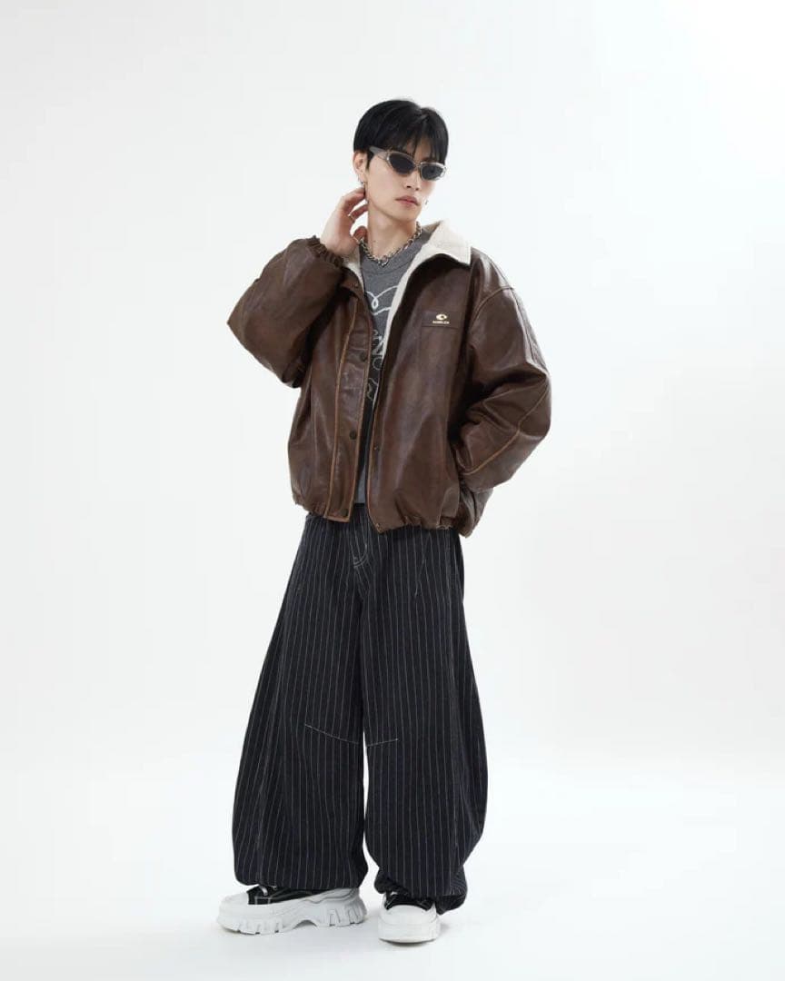 リバーシブルPUレザージャケット L2084 M (brown)地底人オンライン