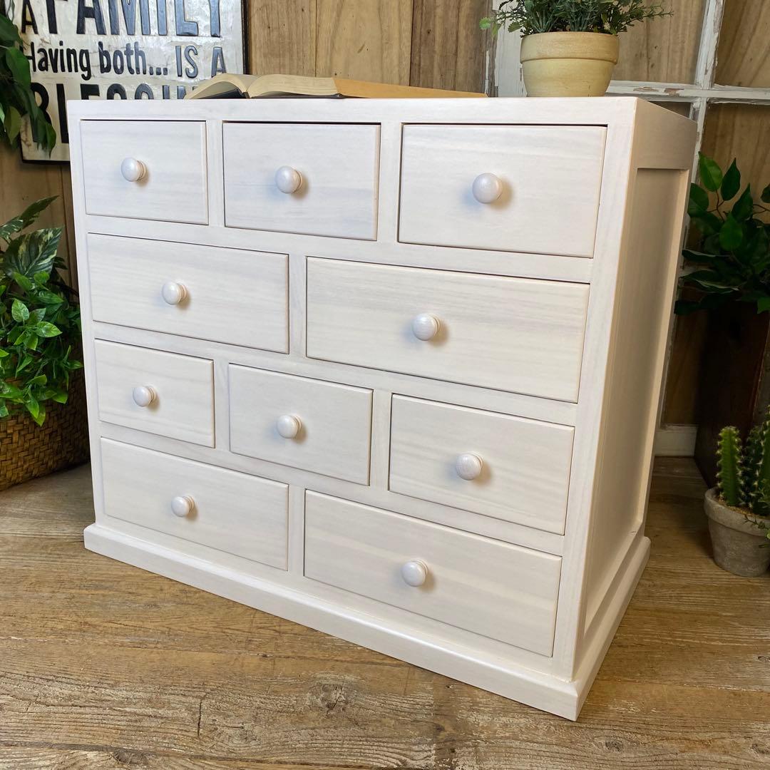 大幅値下げセール中！木製多引き出し桐チェストタンスBホワイト60㎝×53㎝