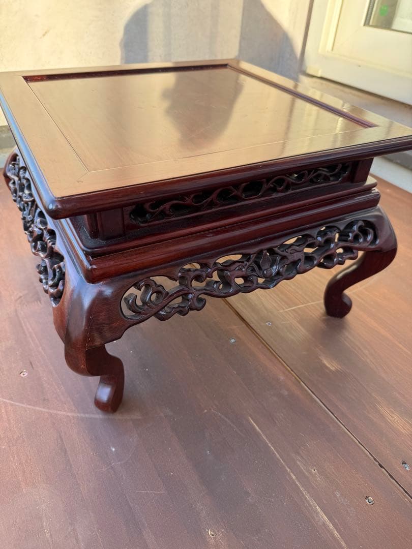 アンティーク　紫檀　花梨唐木透かし彫り　猫脚　盆栽台　和裁　唐木飾り年代物