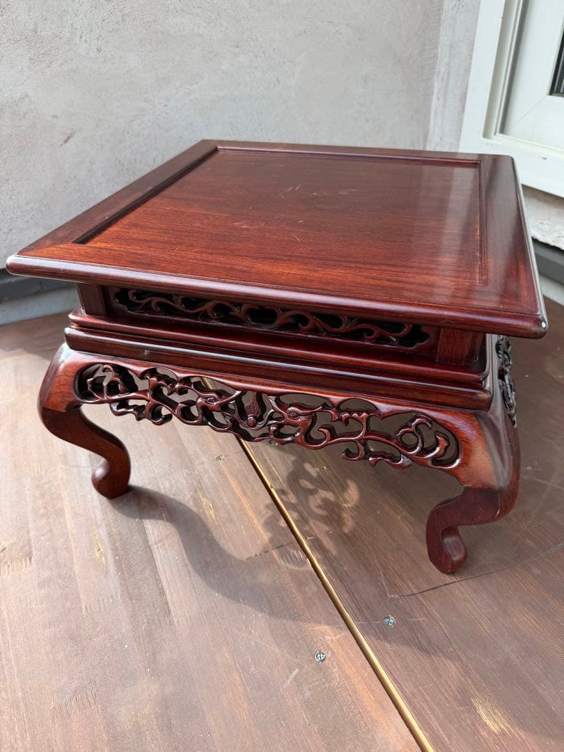 アンティーク　紫檀　花梨唐木透かし彫り　猫脚　盆栽台　和裁　唐木飾り年代物