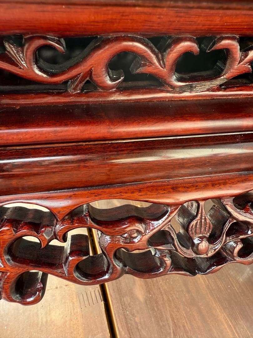 アンティーク　紫檀　花梨唐木透かし彫り　猫脚　盆栽台　和裁　唐木飾り年代物