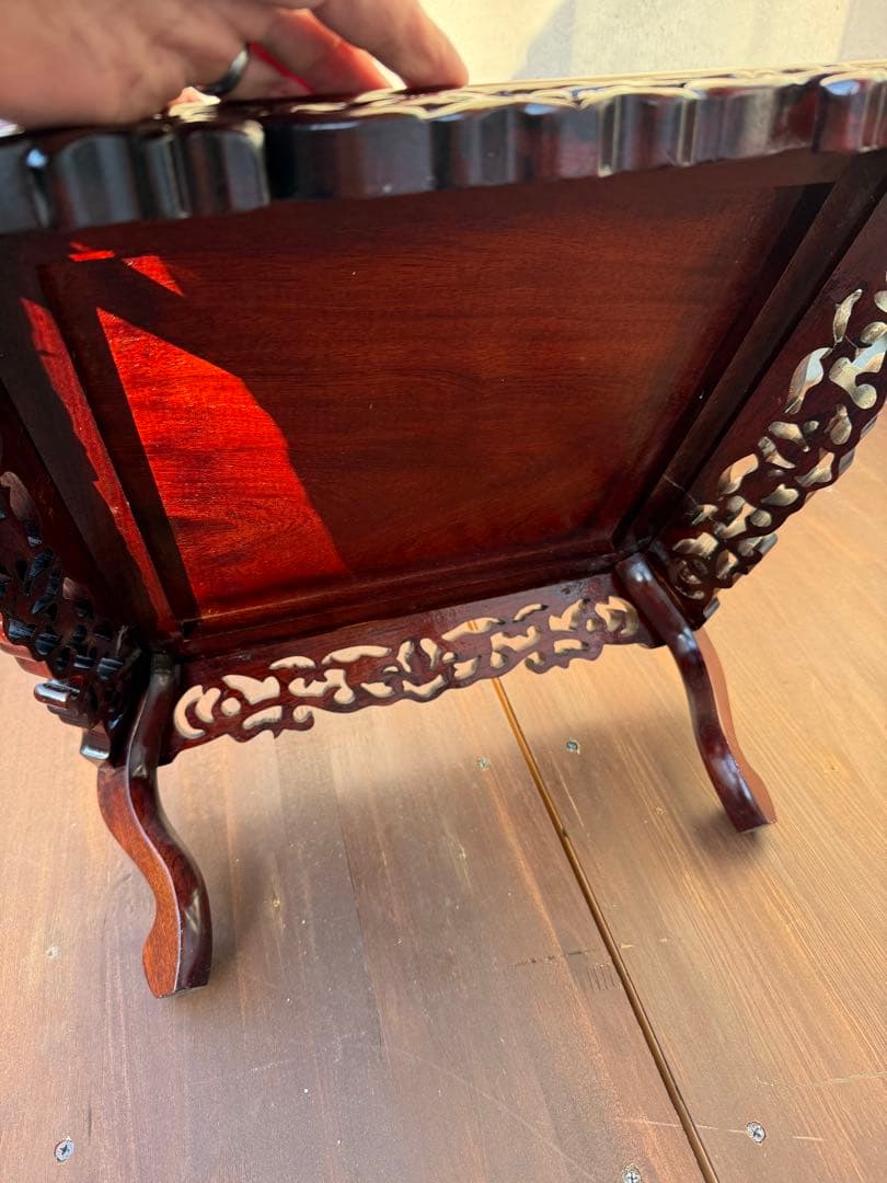 アンティーク　紫檀　花梨唐木透かし彫り　猫脚　盆栽台　和裁　唐木飾り年代物