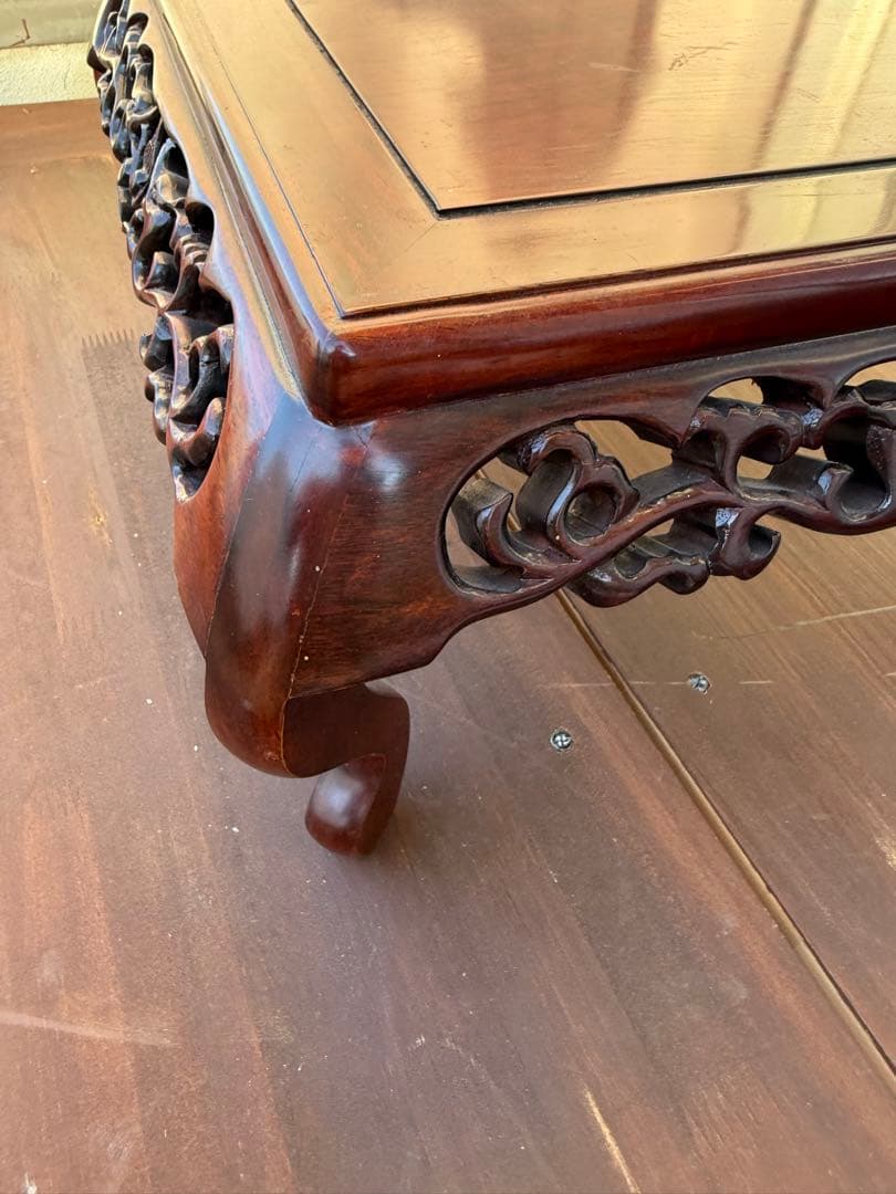 アンティーク　紫檀　花梨唐木透かし彫り　猫脚　盆栽台　和裁　唐木飾り年代物