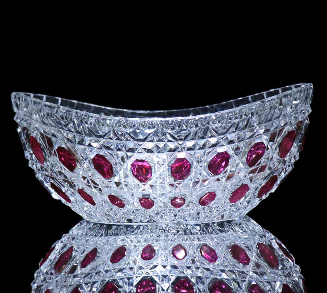 オールド・バカラ 上級作品 ルビー色被せ色装飾 大型鉢 ディアマン・ピエーリー