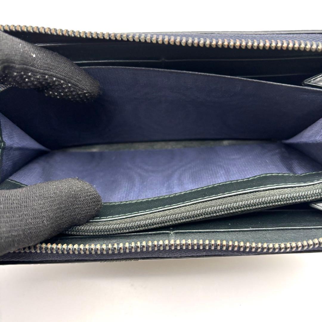 グッチ 長財布 GG マイクロシマ ラウンドファスナー グリーン エナメル