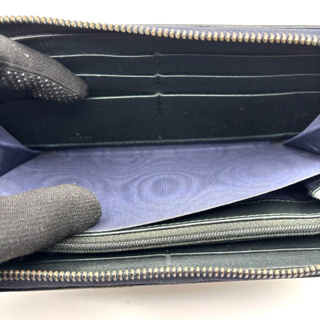 グッチ 長財布 GG マイクロシマ ラウンドファスナー グリーン エナメル