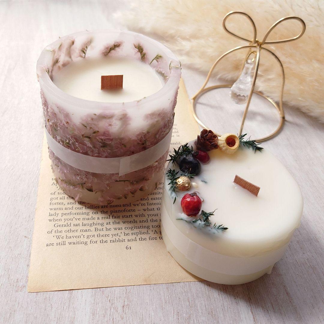 ボタニカルキャンドル　クリスマスキャンドル 木芯キャンドル