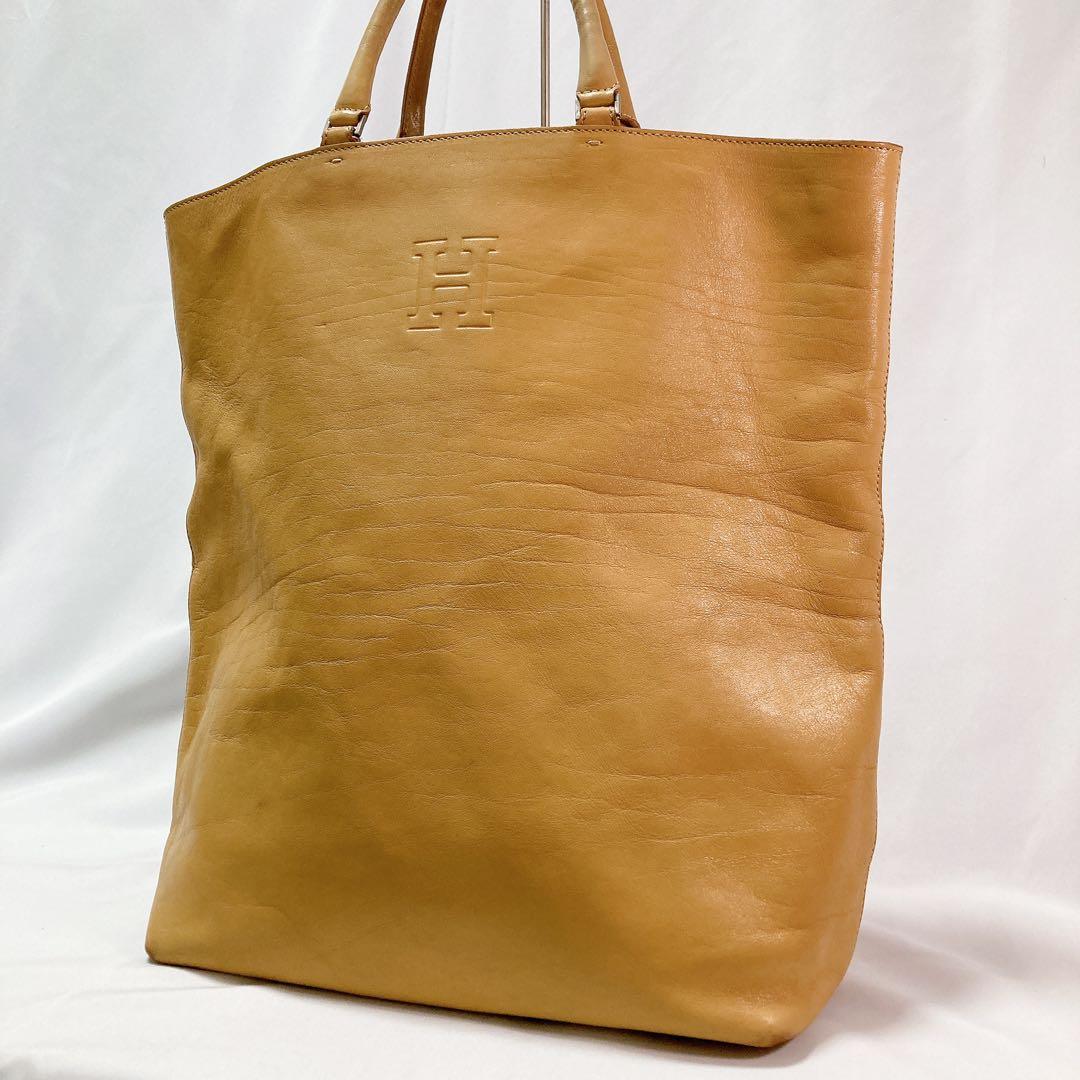 HIROFU ヒロフ トートバッグ レザー Hロゴ キャメル イタリア製 A4