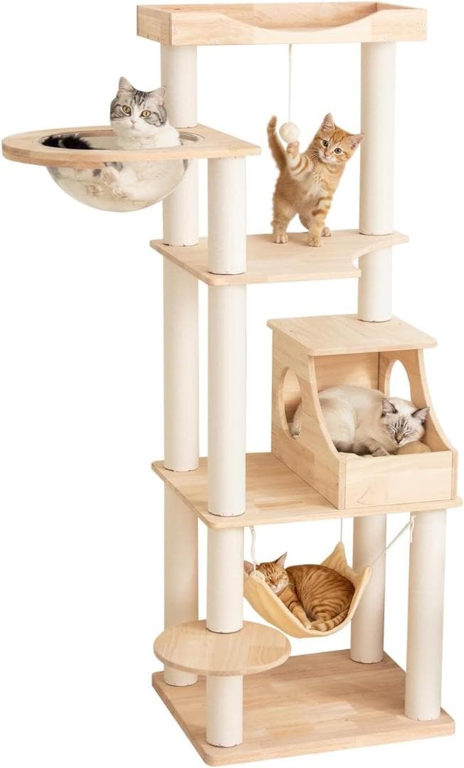 【なになにLife】 キャットタワー 木製 据え置き おしゃれ 高さ162cm