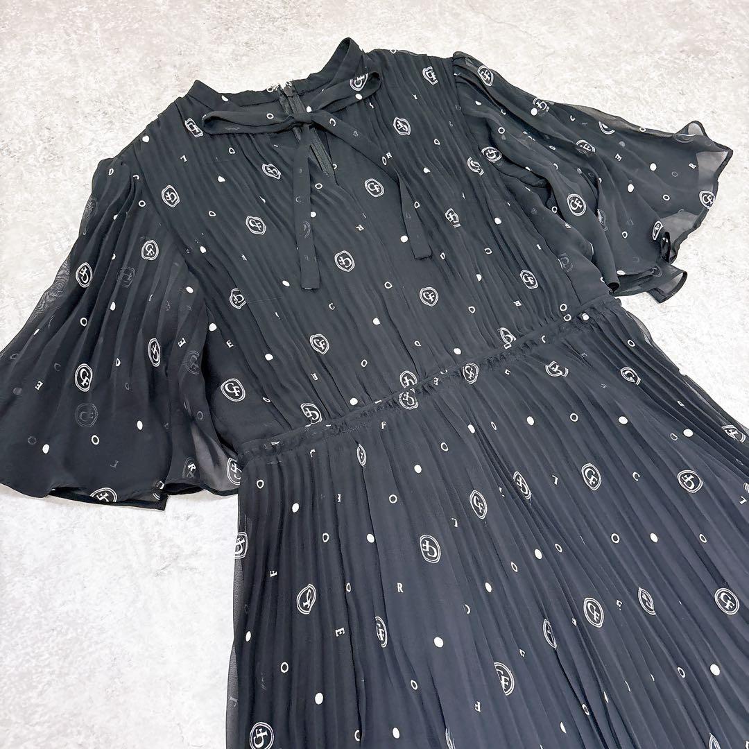 極美品✨セルフォード　ボウタイプリーツワンピース　ロゴ入り　フレア　Aライン