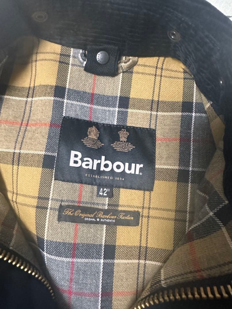 着用2回　Barbour ボーダー　42 ネイビー　2レイヤー　ノンオイル