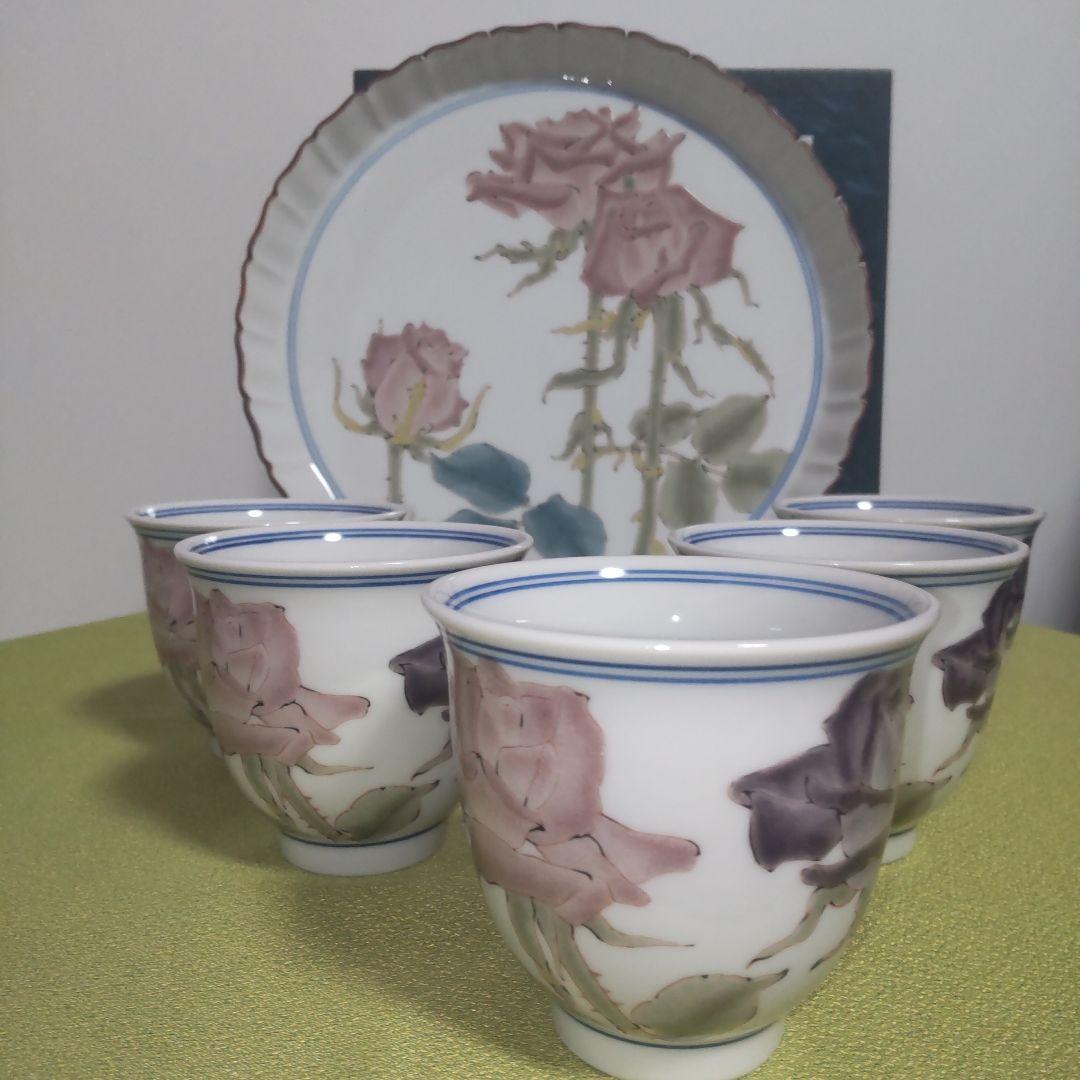 九谷焼 作家 武腰潤 人間国宝 希少 食器セット ローズ 薔薇 皿 プレート