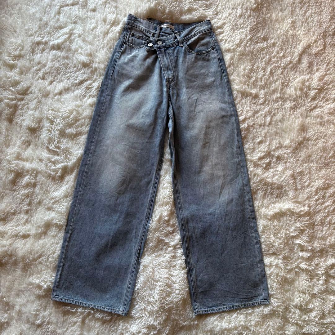 moussy クロスウエストワイドストレートデニム L