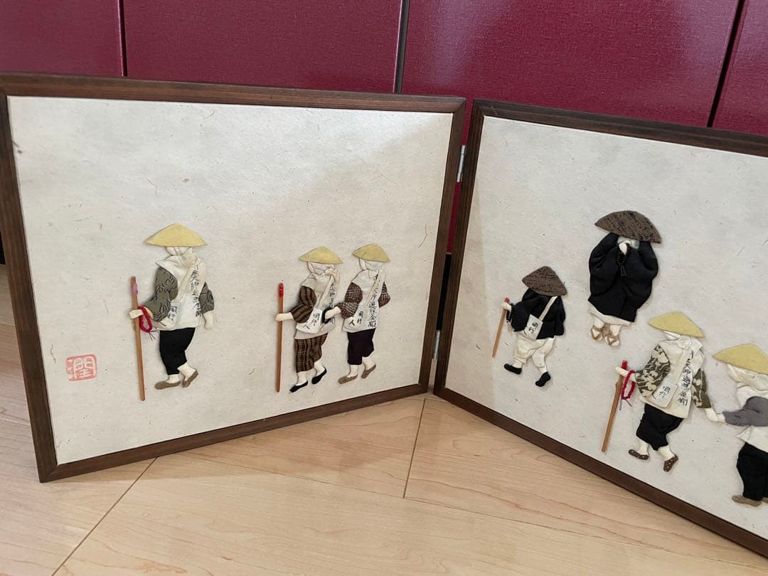 アンティーク風お遍路さん　　屏風