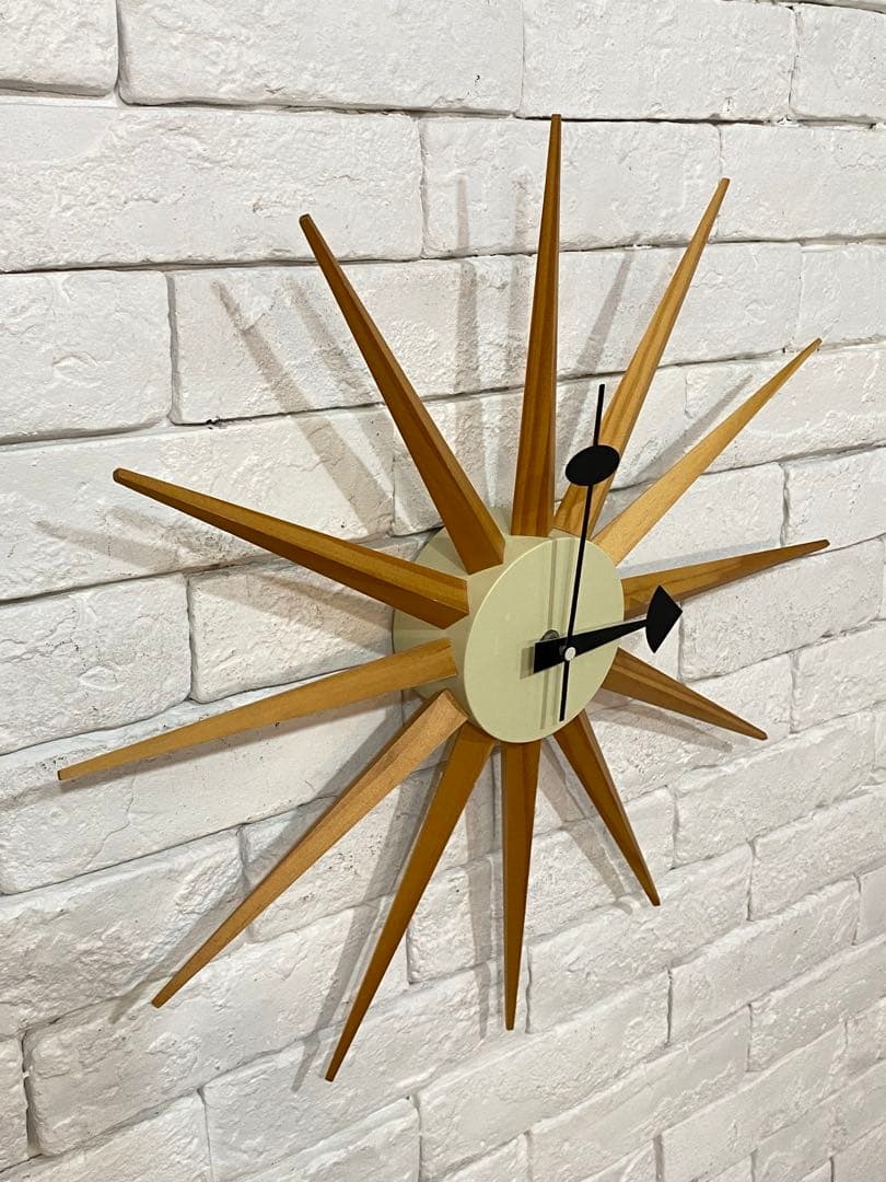 ②⭐️【全国送料無料】ビンテージ　ミッドセンチュリー　サンバースト クロック　時計