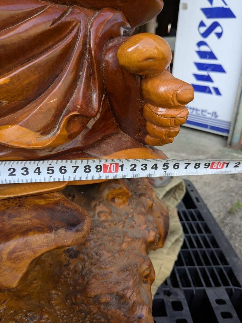 薔薇　木彫り　一刀彫り　布袋　台付き