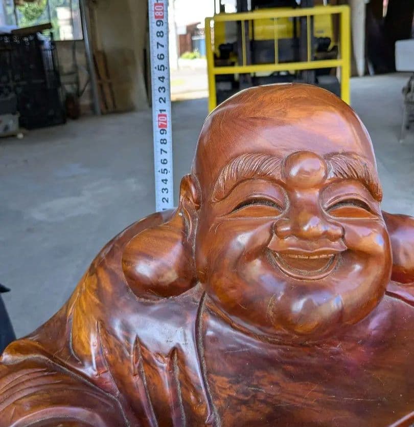 薔薇　木彫り　一刀彫り　布袋　台付き