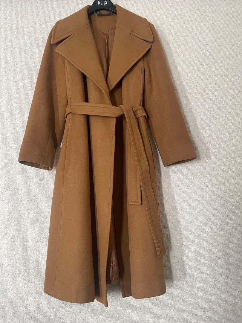 カシミヤ100 ロングガウンコート　女優襟　キャメル