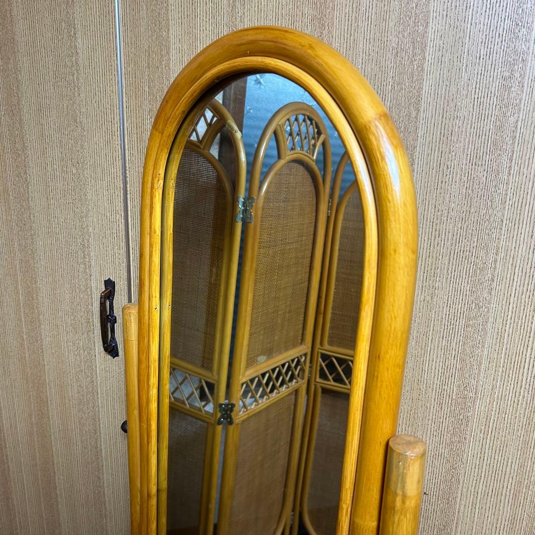 ラタン　籐　スタンドミラー