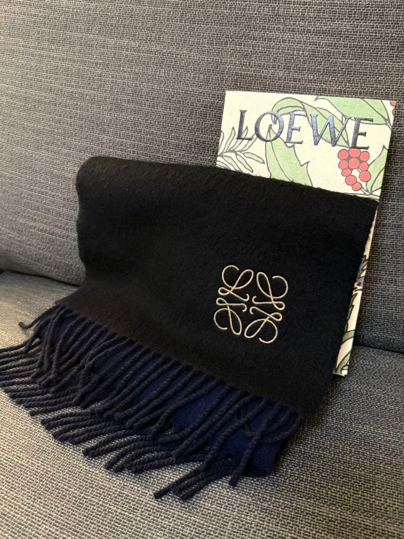 【美品・付属品完備】LOEWE カシミヤ混 アナグラム リバーシブル マフラー